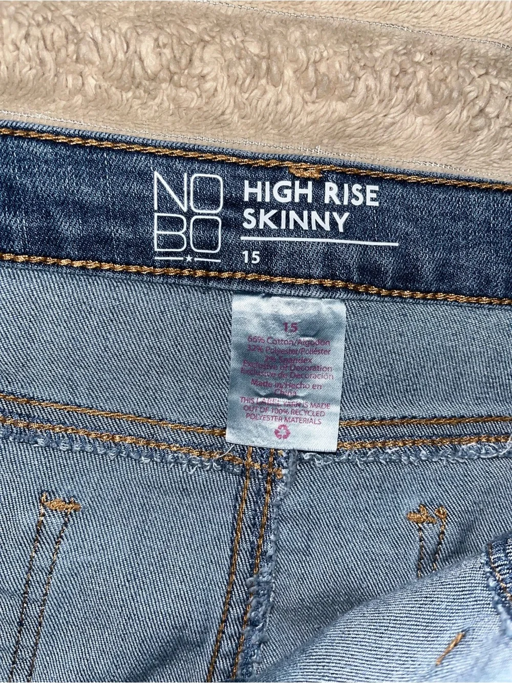 NOBO Mid-Blue Skinny Jeans with Red and White Side Stripes